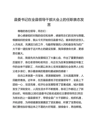 县委书记在全县领导干部大会上的任职表态发言