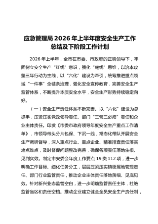 应急管理局2026年上半年度安全生产工作总结及下阶段工作计划