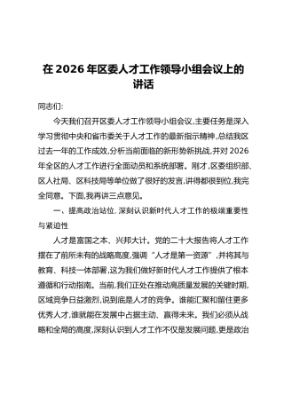 在2026年区委人才工作领导小组会议上的讲话