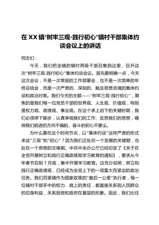 在XX镇‘树牢三观·践行初心’镇村干部集体约谈会议上的讲话