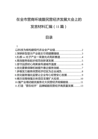 在全市营商环境暨民营经济发展大会上的发言材料汇编（11篇）