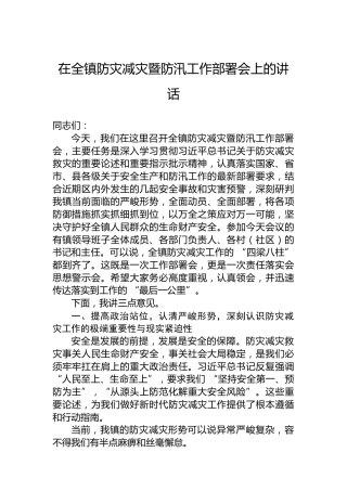 在全镇防灾减灾暨防汛工作部署会上的讲话