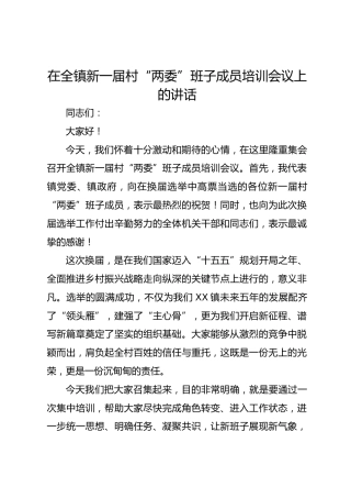 在全镇新一届村 “两委” 班子成员培训会议上的讲话