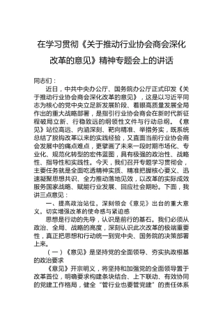 在学习贯彻《关于推动行业协会商会深化改革的意见》精神专题会上的讲话