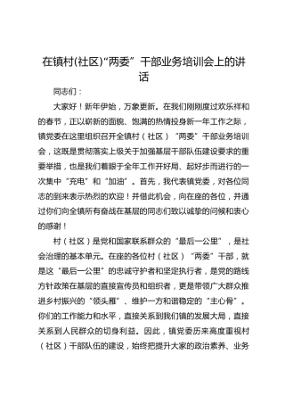 在镇村(社区)“两委”干部业务培训会上的讲话