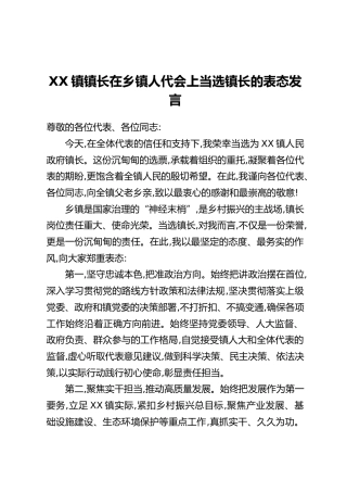 镇长在乡镇人代会上当选镇长的表态发言汇编