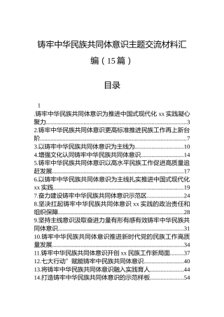 铸牢中华民族共同体意识主题交流材料汇编（15篇）