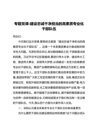专题党课：建设忠诚干净担当的高素质专业化干部队伍