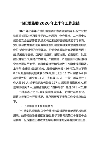 市纪委监委2026年上半年工作总结