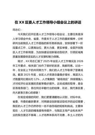 在XX区委人才工作领导小组会议上的讲话