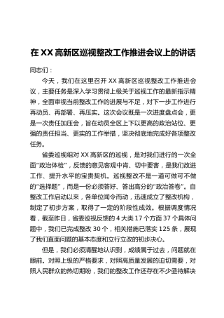 在XX高新区巡视整改工作推进会议上的讲话