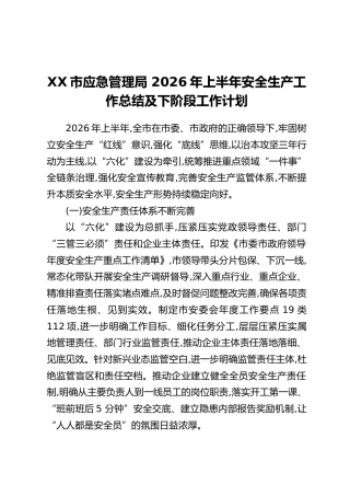 XX市应急管理局2026年上半年安全生产工作总结及下阶段工作计划