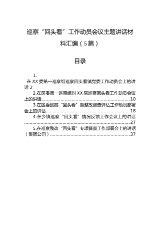 巡察“回头看”工作动员会议主题讲话材料汇编（5篇）