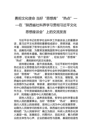 勇担文化使命当好“思想库”“智囊团”——在“陕西省社科界学习贯彻习近平文化思想座谈会”上的交流发言