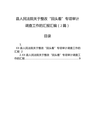 县人民法院关于整改“回头看”专项审计调查工作的汇报汇编（2篇）