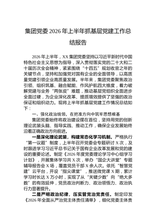 集团党委2026年上半年抓基层党建工作总结报告