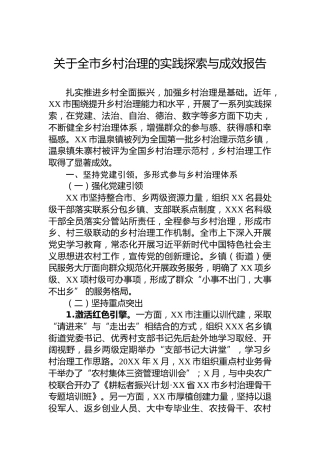 关于全市乡村治理的实践探索与成效报告