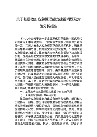 关于基层政府应急管理能力建设问题及对策分析报告