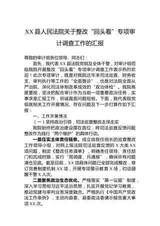 XX县人民法院关于整改“回头看”专项审计调查工作的汇报