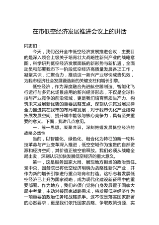 在市低空经济发展推进会议上的讲话