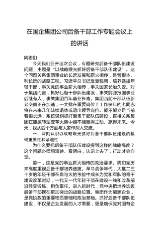 在国企集团公司后备干部工作专题会议上的讲话