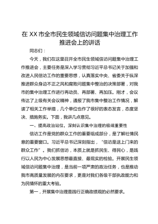在 XX市全市民生领域信访问题集中治理工作推进会上的讲话