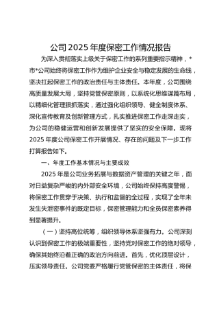 公司2025年度保密工作情况报告