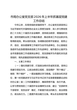 市局办公室党支部2026年上半年抓基层党建工作总结