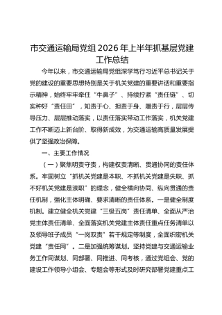 市交通运输局党组2026年上半年抓基层党建工作总结