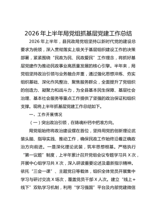 2026年上半年局党组抓基层党建工作总结