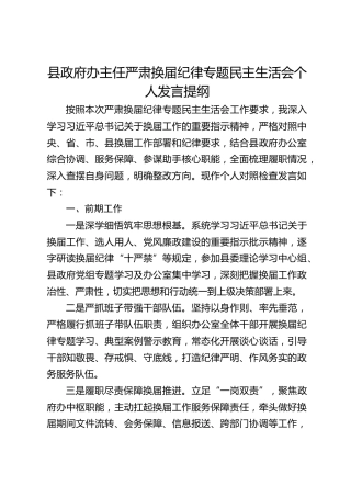 县政府办主任严肃换届纪律专题民主生活会个人发言提纲