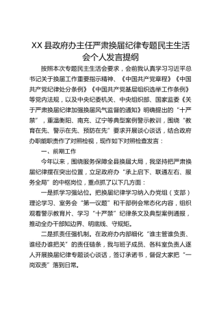 XX县政府办主任严肃换届纪律专题民主生活会个人发言提纲