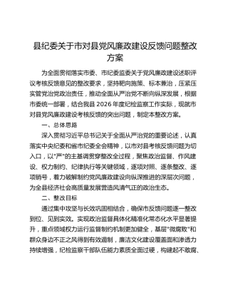 县纪委关于市对县党风廉政建设反馈问题整改方案
