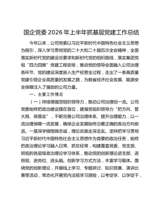 国企公司2026年上半年党建工作总结