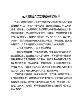 公司基层党支部先进事迹材料