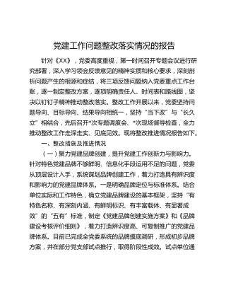 党建工作问题整改落实情况总结报告