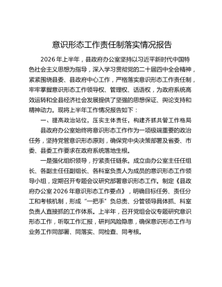 2026年上半年意识形态工作责任制落实情况总结报告