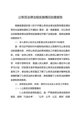 公务员法律法规实施情况自查报告