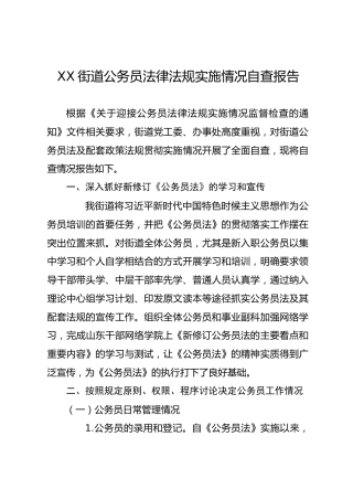 xx街道公务员法律法规实施情况自查报告