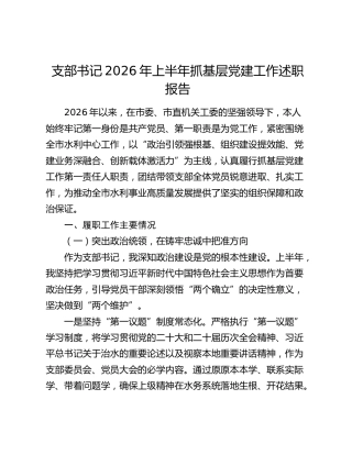 支部书记2026年上半年抓基层党建工作述职报告