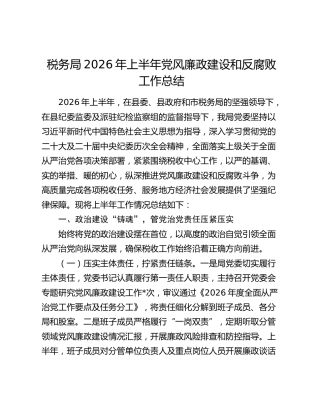 税务局2026年上半年党风廉政建设和反腐败工作总结