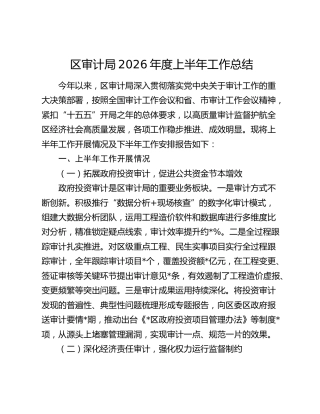 区审计局2026年度上半年工作总结