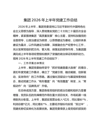 集团2026年上半年党建工作总结