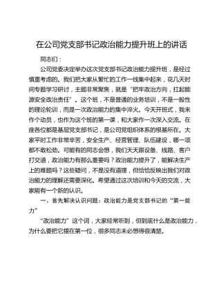 在公司党支部书记政治能力提升班上的讲话