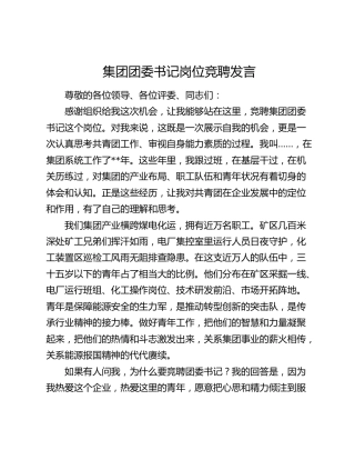 集团团委书记岗位竞聘发言