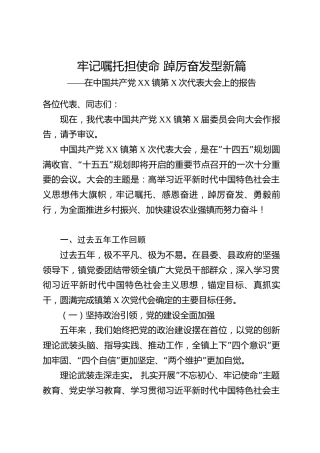 农业乡村振兴型乡镇党委党代会五年换届工作报告