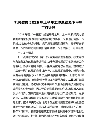 机关党办2026年上半年工作总结及下半年工作计划