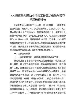 XX嘎查幼儿园幼小衔接工作亮点做法与现存问题梳理报告