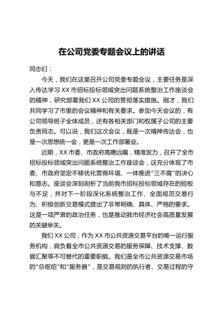在公司党委专题会议上的讲话