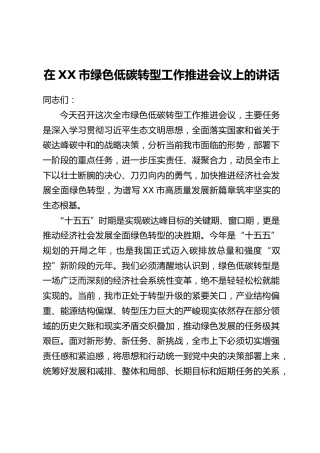在XX市绿色低碳转型工作推进会议上的讲话